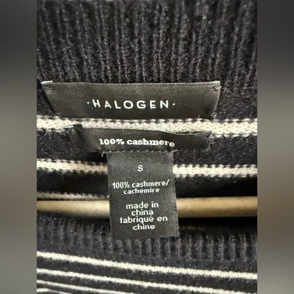 Halogen Cashmere Black & White Stripe Sweater - Picture 9 of 10